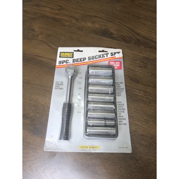 Durex Industrial 9 Pc Deep Socket Set 3/8" Dr. Rubber Grip Ratchet - Picture 1 of 16